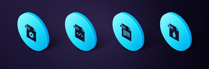 Set Isometric EPS file document, TXT, HTML and DLL icon. Vector