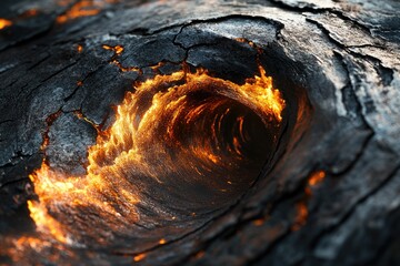 Aufkleber - Glowing lava flows through a dark, cracked tunnel, creating a mesmerizing and intense fiery spectacle.