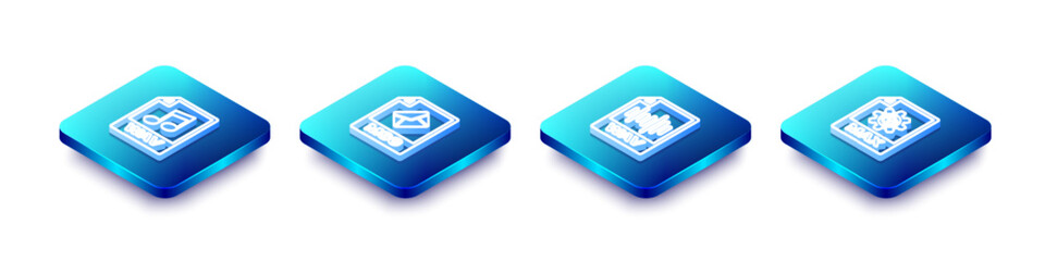 Wall Mural - set isometric line wav file document, msg, and max icon. vector