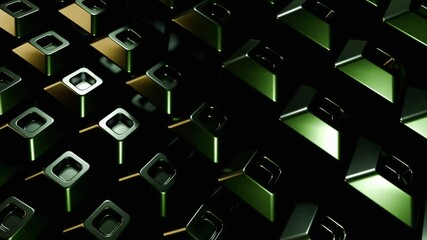 Wall Mural - abstract green and gold metallic cubes 3d render abstract 4k background loop