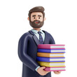 © Jane - A man holds a stack of colorful books, symbolizing knowledge and education. 3D rendering, conceptual image. Isolated on white background.