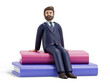 © Jane - A man sits atop books, symbolizing wisdom and learning. 3D rendering, conceptual image. Isolated on white background.