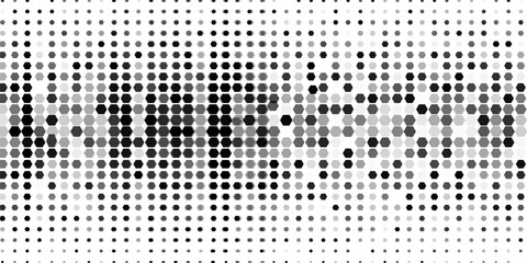 Wall Mural - Hexagon halftone gradient texture. Abstract black grunge background. Geometric retro halftone tech overlay. Fading wavy hexagonal pattern backdrop. Vector vanishing honeycomb grunge bitmap wallpaper