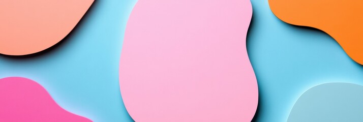 Poster - Colorful minimalist label stickers with abstract rounded shapes arranged on a bright background for creative design projects