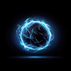 glowing energy orb with electric blue light and swirling patterns against black background creates dynamic visual effect