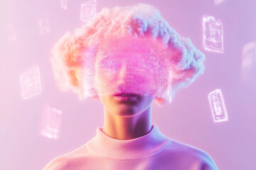 Fototapete - Digital transformation with glowing virtual elements