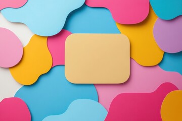 Fototapete - Colorful minimalist label sticker shapes arranged on a vibrant background featuring abstract forms and ample space for text