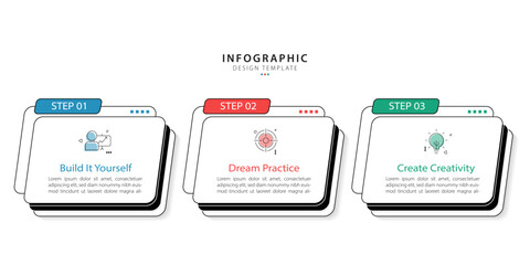 Poster - Business infographic template. 3 Step timeline journey. Process diagram, 3 options on white background, social media post, Infograph elements vector illustration.