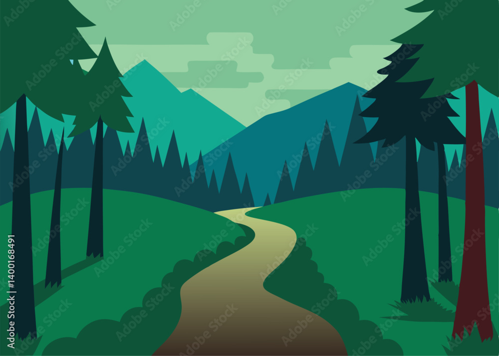 forest landscape background with path in the middl Stock Vector | Adobe ...