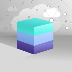 Wall Mural - 3d layered cube for data visualisation and business intelligence, statistics, analytics, cloud quant