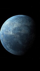 Wall Mural - Serene cosmic vista of a frozen exoplanet with icy surface and dark atmosphere in deep space astronomy exploration and science fiction concept