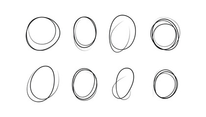 Fototapete - Hand drawn ovals and circles set. set of hand drawn circle. ellipses in doodle style. sketch drawing circle lines