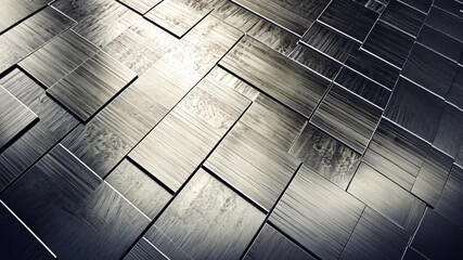 Abstract metal tiles background with brushed texture and light reflections, close up shot