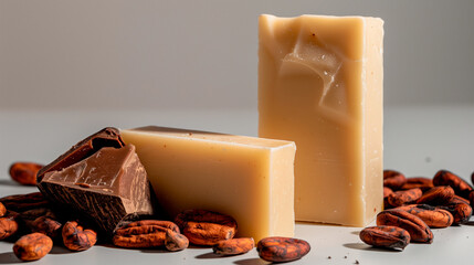 Wall Mural - Cocoa Bean and Chocolate with Two Bars of Soap