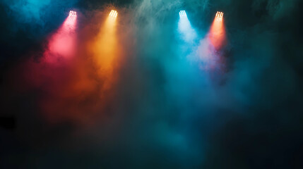 Wall Mural - stage light with colored spotlights and smoke. concert and theatre dark scene