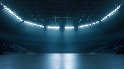 Wall Mural - empty basketball arena, stadium, sports ground with flashlights and fan sits.