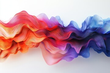 Leinwandbilder - Colorful abstract fabric wave flows gracefully across a white background, blending shades of red, orange, pink, and blue in a captivating display of texture and movement