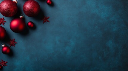 Aufkleber - Cheerful holiday theme features a festive blue backdrop adorned with red Christmas ornaments and shimmering snowflakes, perfect for seasonal designs