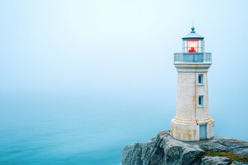Wall Mural - A lighthouse on a rocky cliff