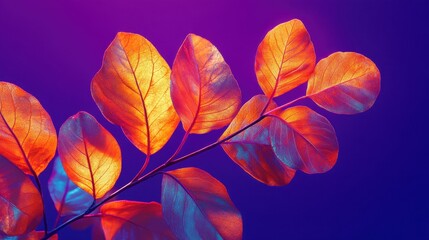 Aufkleber - Vibrant leaves illuminated in orange and purple hues create a captivating display of nature's beauty against a colorful backdrop