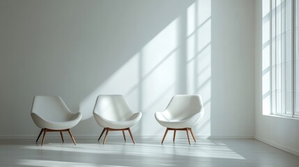 Aufkleber - Comfortable seating arrangement in a modern minimalist interior with natural light during daytime hours