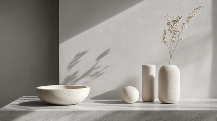 Aufkleber - Elegant modern sculpture displayed on a minimalistic white table, capturing soft sunlight and creating intriguing shadows in a serene indoor setting
