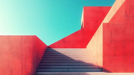 Leinwandbilder - Modern architectural structures in vibrant colors against a clear blue sky during the daytime showcase creative design and bold aesthetics