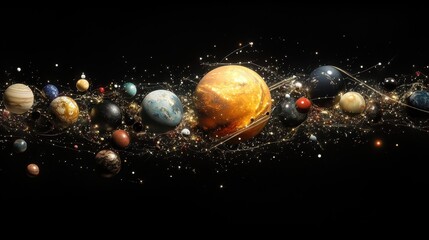Aufkleber - Exploration of the solar system showcasing planets, moons, and stars in a vast cosmic expanse during a breathtaking celestial event