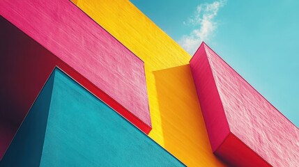 Aufkleber - Brightly colored staircase leads upward in a vibrant architectural setting under a clear blue sky during daytime