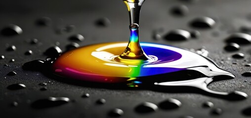 Poster - A colorful drop of water is floating on a black background