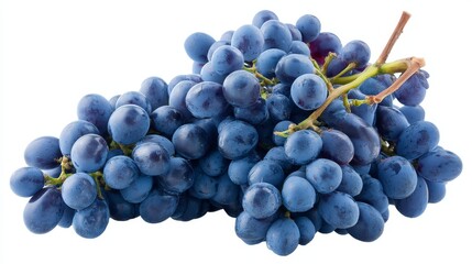 Poster - Close-up shot captures a lush bunch of blue grapes on a white background, emphasizing the rich color and natural texture that appeal to fruit lovers and marketers
