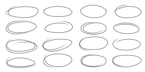 Leinwandbilder - Hand drawn highlight editable stroke. Set of Sketches of ellipses and ovals. Collection of brush doodle elements and shapes for message notes