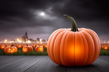 a realistic photo of a pumpkin patch at night with hidden ghost shapes