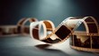 © Elena - Unspooled vintage filmstrip stretches across a table, capturing nostalgic cinematic moments illuminated by a gentle spotlight. Ideal for film lovers and art enthusiasts