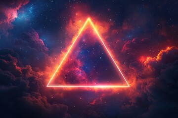 Poster - Colorful cosmic triangle glows amidst swirling clouds of stars and nebulae in a breathtaking night sky filled with vibrant hues and celestial energy