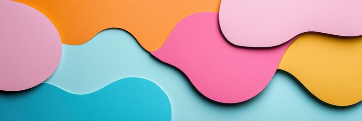 Fototapete - Colorful minimalist label sticker shapes displayed on a vibrant background with rounded abstract forms ready for customization and design applications