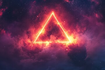 Poster - Colorful cosmic triangle glows amidst swirling clouds of stars and nebulae in a breathtaking night sky filled with vibrant hues and celestial energy
