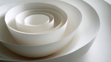 Poster - Overhead view showcases intricate layered paper cutouts in pearl white and dove gray, presenting subtle depth and ample copy space on a white background