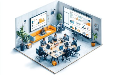 Aufkleber - Modern conference room with technology and data presentations in a corporate setting during daylight