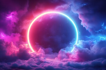 Poster - Bright celestial phenomenon occurs with vibrant colors behind clouds in a unique cosmic display over the horizon during twilight hours