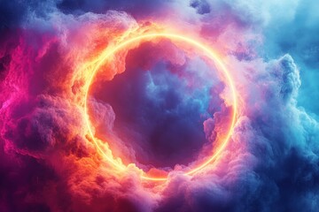 Poster - Bright celestial phenomenon occurs with vibrant colors behind clouds in a unique cosmic display over the horizon during twilight hours