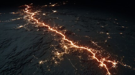 Leinwandbilder - Wide shot reveals a digital mesh landscape with glowing lines and interconnected nodes, creating a futuristic atmosphere visually appealing for tech-inspired projects