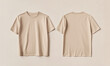 © degungpranasiwi - Front and back view of a beige t-shirt laid flat on a surface, a flat lay concept used as a mockup design template