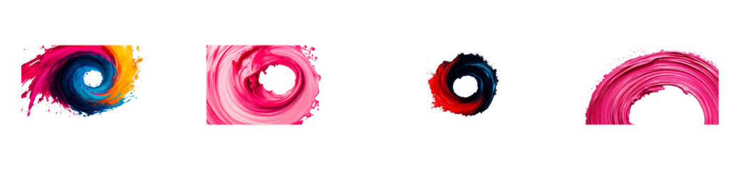 Canvas Print - Colorful circular paint swirls on a transparent background