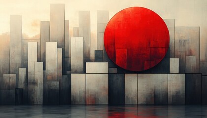 Poster - Minimalist Geometric Abstract Art Red Circles Rectangles High Contrast Lighting Clean Composition