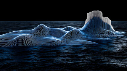 Wall Mural - Abstract ocean waves digital art, dark background, coastal landscape, concept art for website