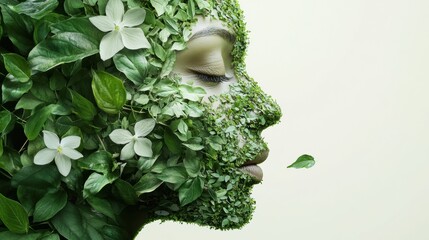 Aufkleber - Human face creatively formed from green leaves, petals, and grass in a unique organic composition celebrating natures beauty and harmony
