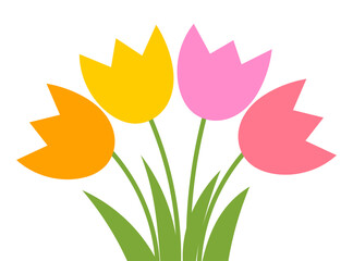 Wall Mural - tulip flowers bouquet flat design illustration isolated on white background. colorful spring flowers