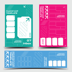 Wall Mural - y2k 2000s scifi cyberpunk retro-futuristic layout template set for ux-ui application, 2d vector illu