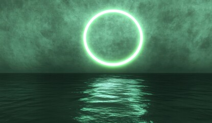 Poster - Neon circle over sea
